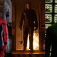 A three-part photo shows Spider-Man, Michael Myers from Halloween, and Neo from The Matrix.